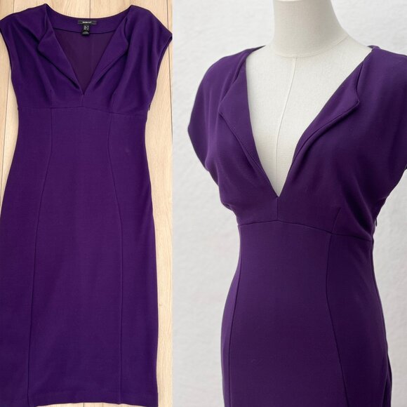 Mango Suit Purple Stretch Knit Sheath Midi Dress Size M Dark Romance/ Dark Siren - Picture 1 of 16